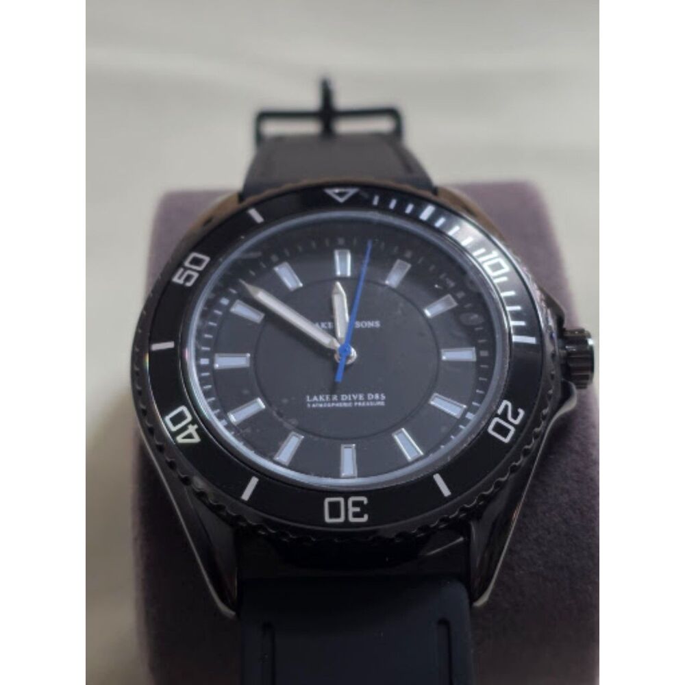 Laker & Sons D85 Stealth Black Dive Watch 40mm Azure Blue Hand Lume NIB